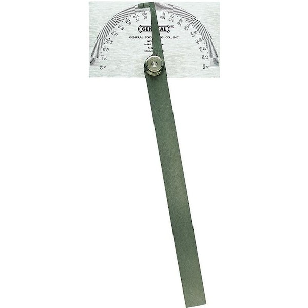 General Tools Square Head Protractor, 0 to 180 deg, Stainless Steel